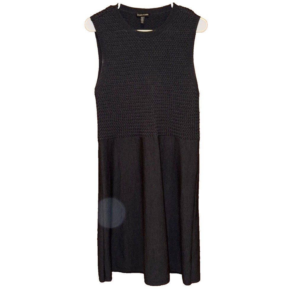 Eileen Fisher Black Sleeveless wool Dress M Quiet Luxury capsule wardrobe chic